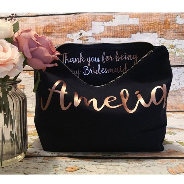 

персонализированные невесты мешок подарка, мать подарка невесты, biack свадебный подарок спасибо, cutom монограммой макияж косметический меш