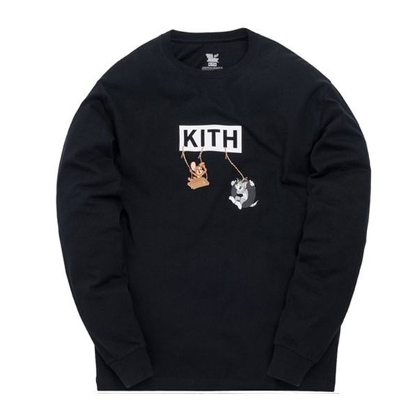 

19ss kt x tom & jerry ls friend tee long sleeve sweatshirt cat and mouse cartoon fashion high street t-shirt, White;black