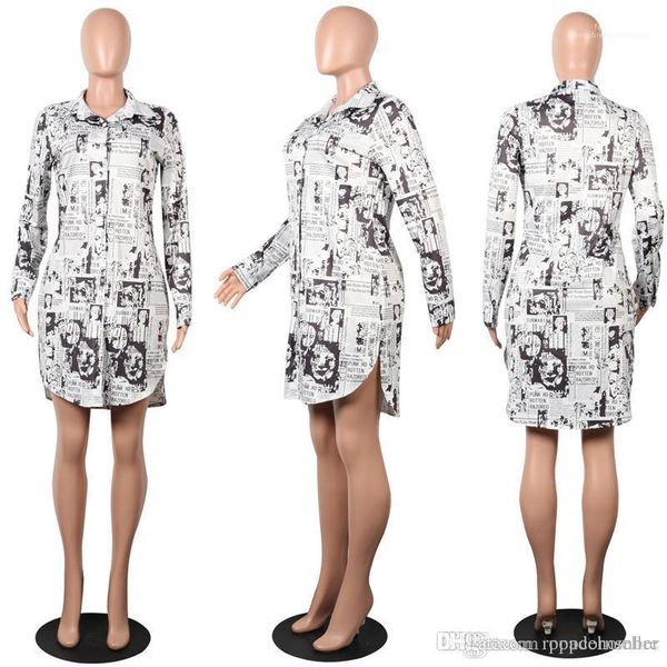 

and american classic abstract newspaper print shirt dress ladies mid length dress women summer designer dress new european, Black;gray