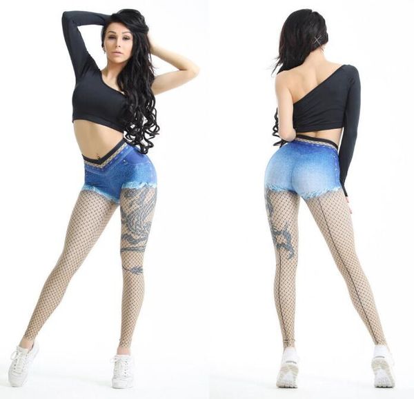

women new fashion stockings jeans printed sports pants lady yoga leggings fitness running trousers emulational, White;black