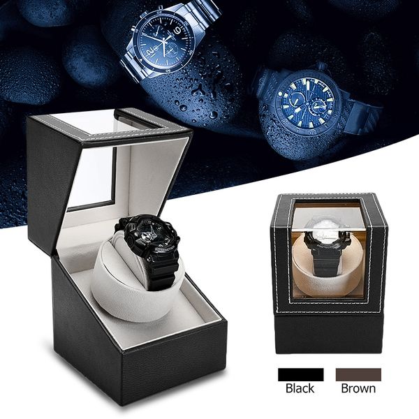 

black coffee watch case display american plug pu watch winder boxwinding jewelry gift, Black;blue