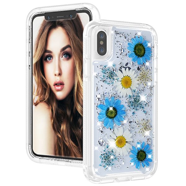 

for iphone xr xs max 6 7 8plus women real dried flower case dual layer protective hard pc soft tpu phone case