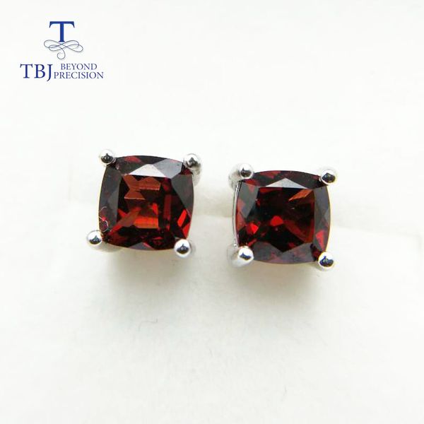 

tbj,natural garnet cushion shape design earring white color in 925 sterling silver gemstone jewelry,simple design earring, Black