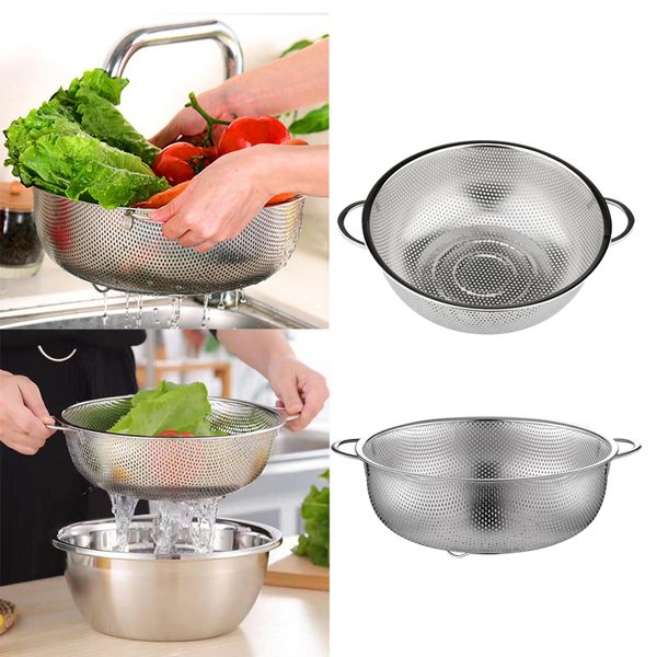 

2 pieces stainless steel strainer noodles drainer basket w/ handles kitchen