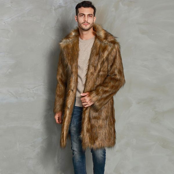 

2019 cardigan men's coats faux fur warm thick jacket outwear overcoat fashion winter loose turn-down collar fur coat mens f923, Black