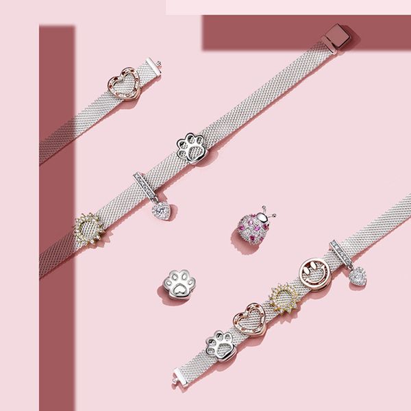 

трансграничный источник оптового продажи ювелирных изделий diy heartshaped 925 чисто серебряных шариков пластинчатых розовое золота с циркон, Golden;silver