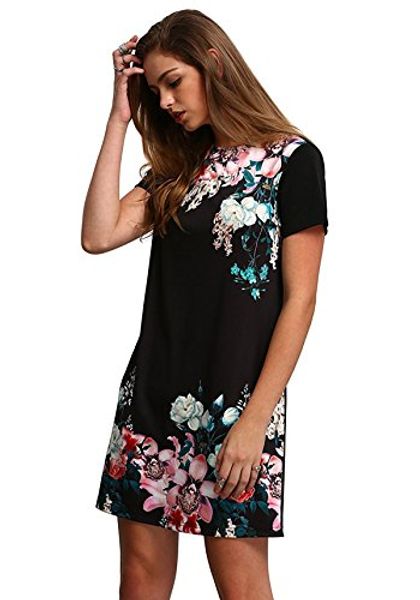 

floerns women's floral print short sleeve casual shirt dress, Black;gray