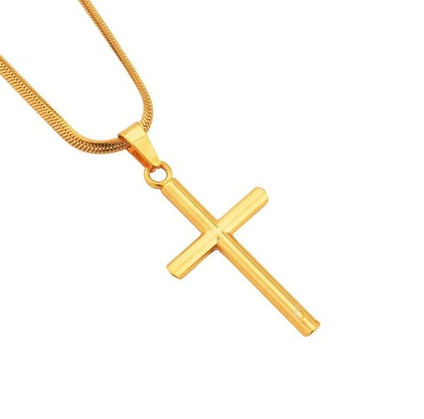 

cylindrical cross pendant necklace christian titanium steel single link chain men's necklace drops statement jewelry ing, Silver