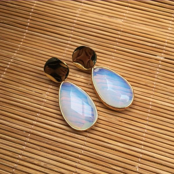 

оптовые 10 пар позолоченных капли воды opalite опал серьга стержня для женщин лабрадора stone ювелирных изделий, Golden;silver