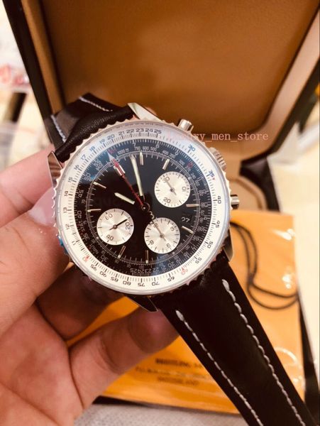 

Edition men automatic 43mm chronograph cal 7750 watch men calendar navitimer uper 43mm watche ab012012 port valjoux leather topwat, Slivery;brown