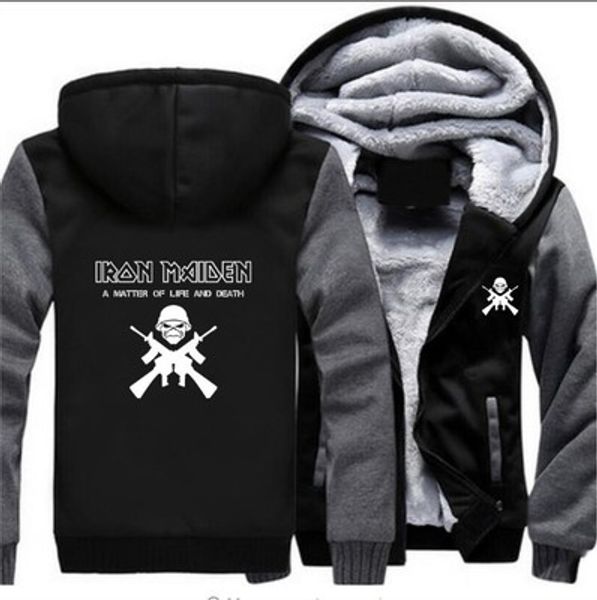 

2019 winter hoody iron maiden men women thicken autumn hoodies clothes sweatshirts zipper jacket fleece hoodie streetwear, Blue;black