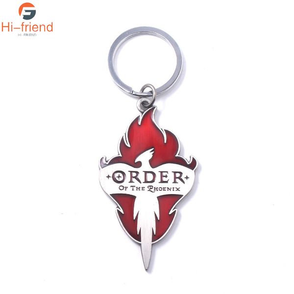 

movie hp potter red flame keychain letter order of the phoenix key chain for women men key finder souvenir jewelry, Silver