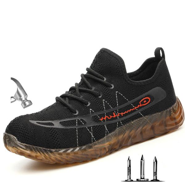 

vip drop shipping men's outdoor steel toe anti smashing work shoes men puncture proof safety boots sneakers shoes, Black
