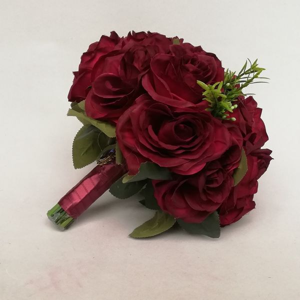 

burgundy flower bouquet silk rose flower dark red bouquet burgundy brides bridesmaids bouquet wedding flower wedding accessories
