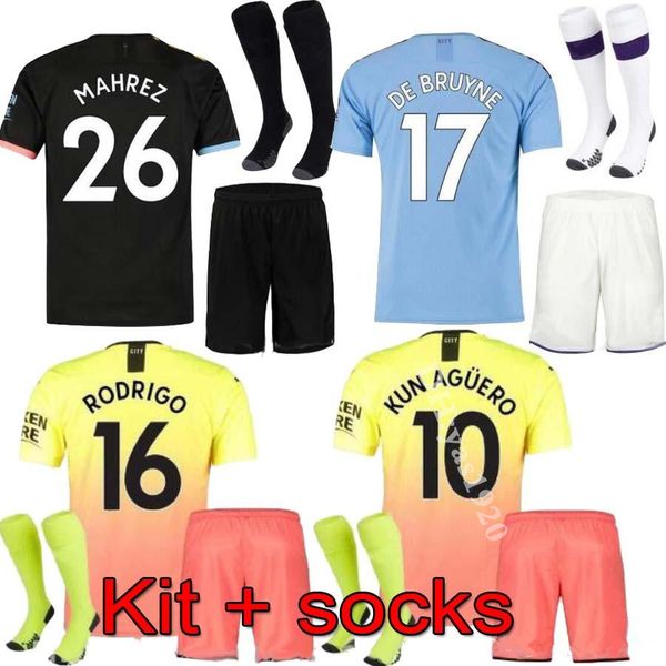 

19 20 футбольные майки manchester fc 2019 2020 de bruyne kun aguero комплект для взрослых + носки sterling футбольная форма g.jesus ​​формен, Black