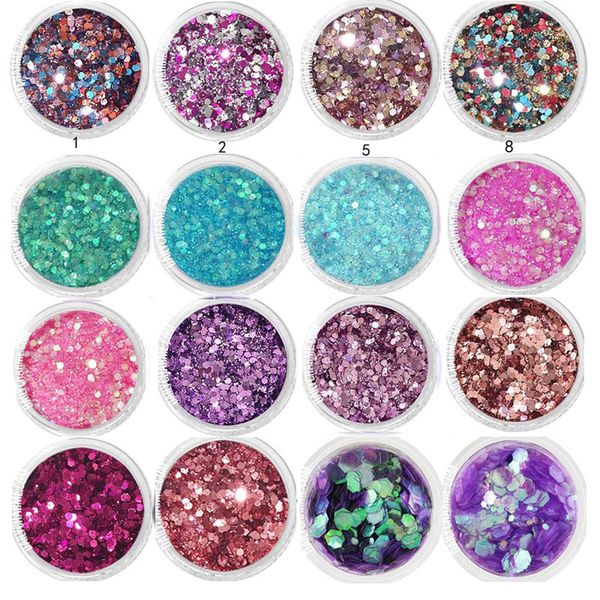 

1box 10ml chunky glitter hexagon flakes for eye face body shiny glitter sequin nail art tip decor 0.2-2mm for nail art, Silver;gold