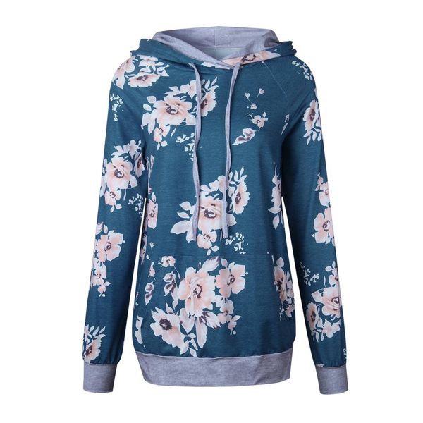 

wontive women's hoodie 2019 autumn dark blue floral print long sleeve jumper pullover turtleneck casual winter sweatshirts, Black