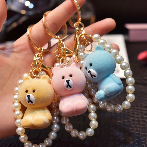 

корейская версия милый флокирование медведь брелок очарование жемчужная цепь украшения пара рюкзак кулон ювелирные изделия аксессуары, Silver