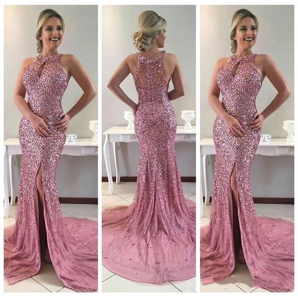 

2021 luxurious full beaded slim split long mermaid prom dresses split long formal vestidos de soiree customized evening gowns, Black