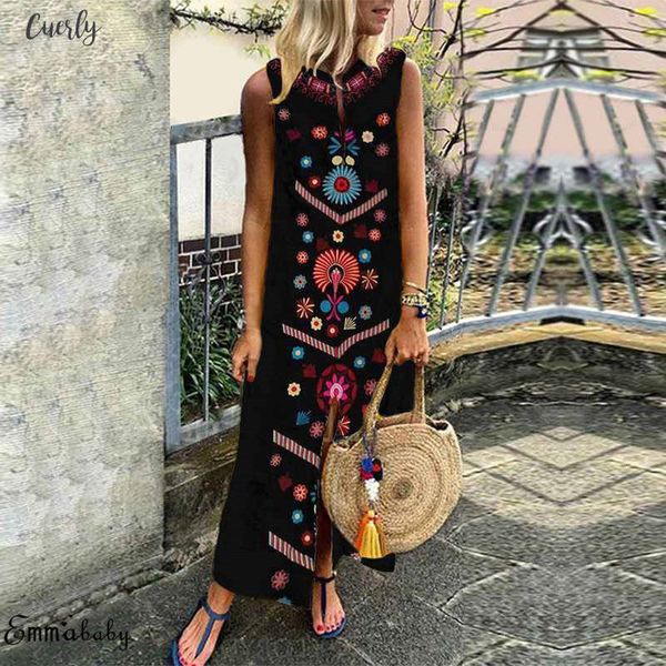 

2020 boho women plus v neck summer vacation party long maxi dress sleeveless sundress kaftan dress s 5xl drop shipping, Black;gray