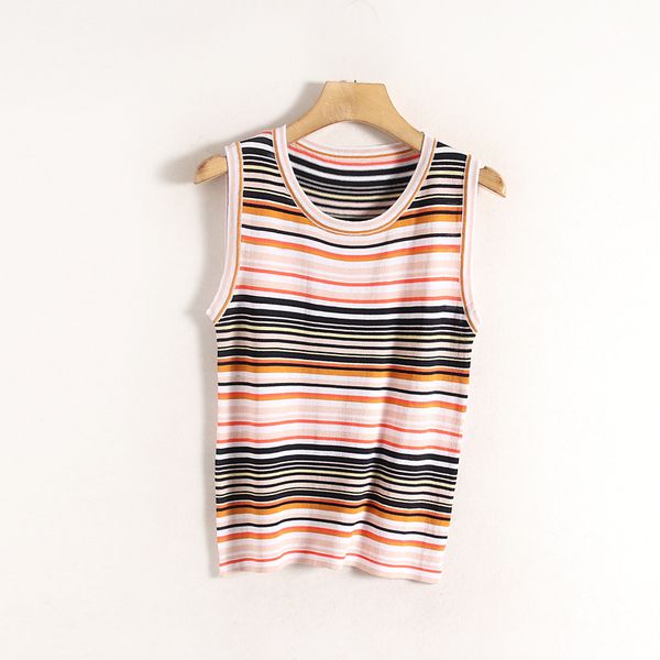 

полиэстер u-образный вырез в полоске camis рукавов вс верхнего бака жилета, White