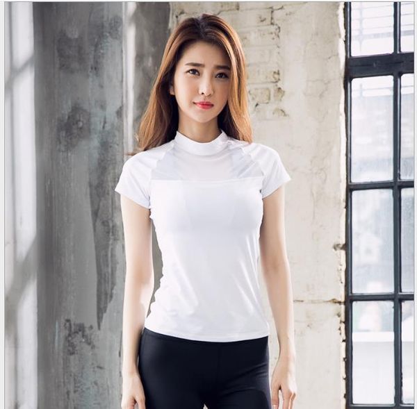 

sports quick-drying yoga t-shirt running fitness clothes, short-sleeved women, White;black