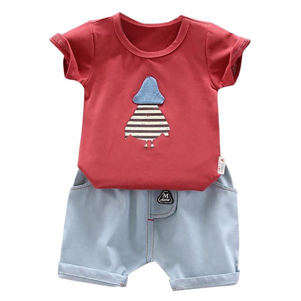

toddler baby boys clothes short sleeve casual suits t-shirt +denim shorts set children boy summer clothing kids outfits cf, White