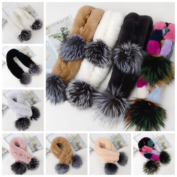 

1 pcs winter warmer rex fur scarf silver fur big ball scarves mens womens thicked wraps collar xlz9515