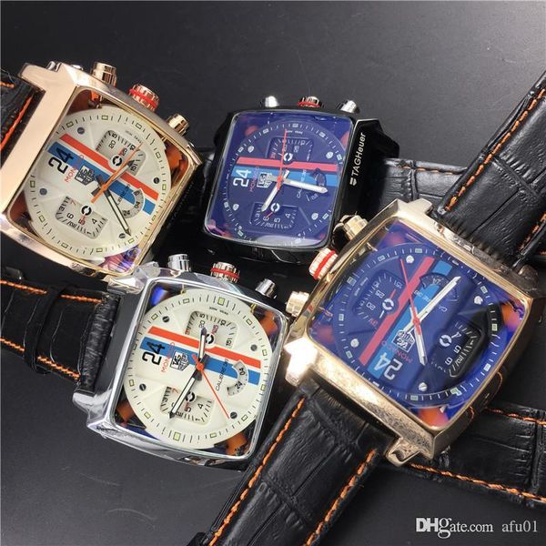 

monaco twenty four calibre 36 mens watch square mechanical automatic heuer cal5110 sport watch motorcycle race gold watch 4 color, Slivery;brown