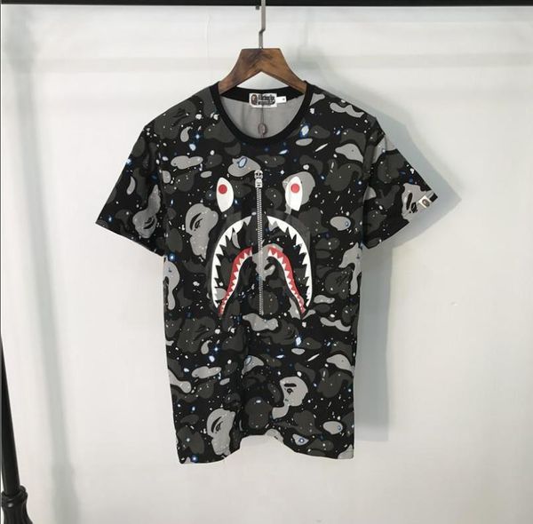 

mens designer tshirts jogger luxury suit tide hip hop tee 2019 shorts brand shirt tees starry sky patchw shark mouth print, White;black