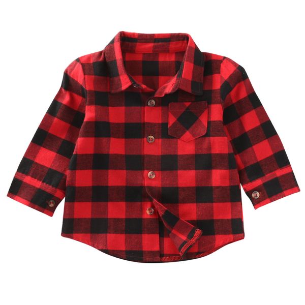 

2018 cute toddler baby kids boys girls long sleeve shirt plaids checks blouse clothes pocket soft cotton clothing 1-7t