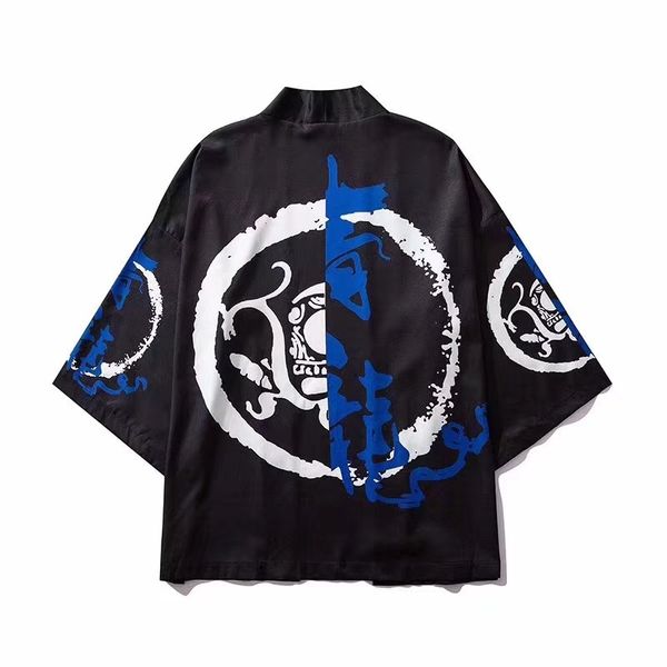 

street clothes five sleeve kimono casual open lining graffiti letter printing daopao fashion cape men's shirt, White;black