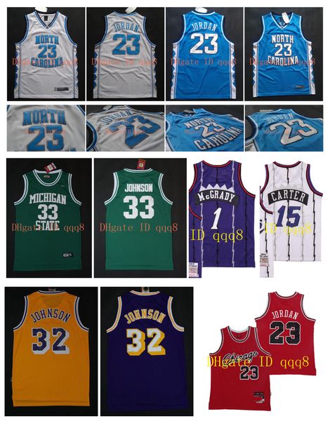 

ncaa michael 23 m.j mj jersey vince 15 carter tracy 1 mcgrady michigan state spartans 33 magic johnson ncaa college basketball jerseys, Black