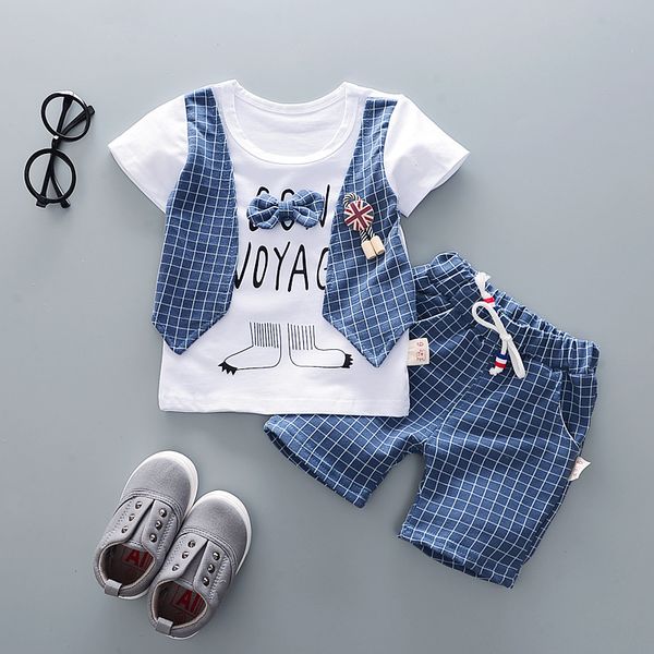 

children boys cotton clothes kids bowknot t-shirt shorts 2pcs/sets toddler fashion clothing sets baby tracksuits(excluding shoes, White