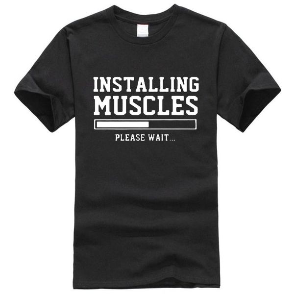 

100% хлопок мужских футболки лето 2018 год печатные мышц смешная установка футболка мода бренд одежда casual футболка рубашка мужчина, White;black