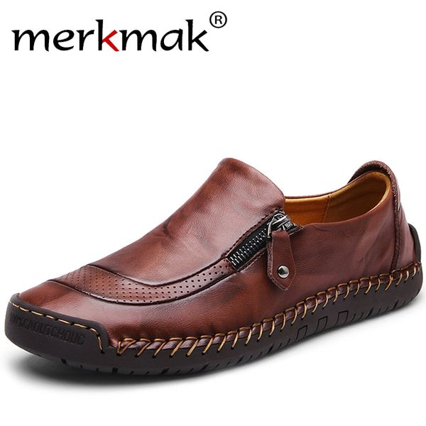 

merkmak 2020 new classic comfortable casual leather shoes men loafers split leather men shoes flats moccasins footwear, Black