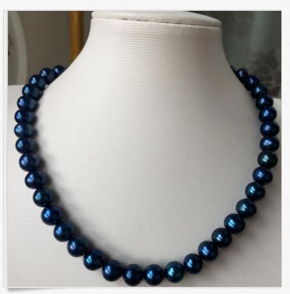 

stunning aaa9-10tahitian round black blue pearl necklace 18inch 14k, Silver