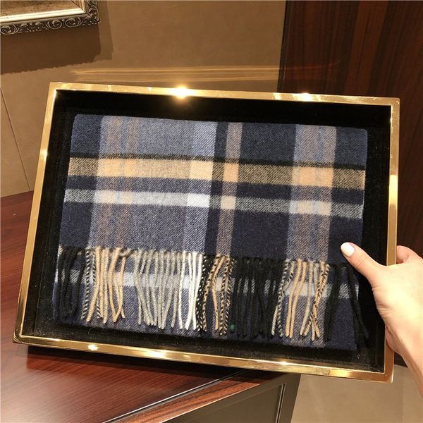 

2019 new brand real cashmere scarf soft thick warm luxury big size classic check infinity scarves fashion men's and women's scarf, Blue;gray