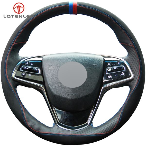 

black suede black genuine leather car steering wheel cover for cadillac ats ats-l 2013-2019 cts 2014-2017 elr 2014-2018