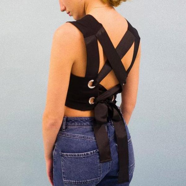 

women summer bow tie back sleeveless vest tank bandage backless crop streetwear, White