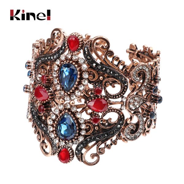 

kinel vintage big elastic resin bangles cuff bracelets hand accessories turkish wide bangle for women sculpture wrist joyas, Black