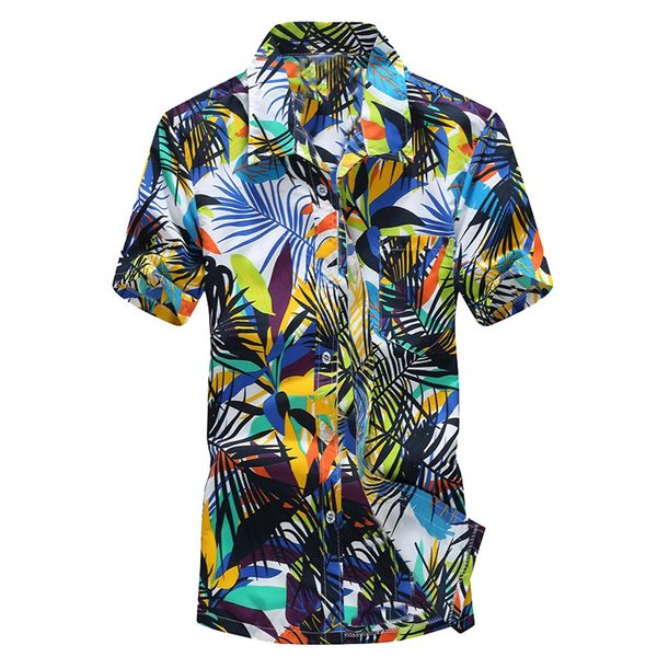 

2019 men hawaiian print short men's shirt sports casual shirt beach quick dry blouse blouse camisa masculina camicia uomo, White;black