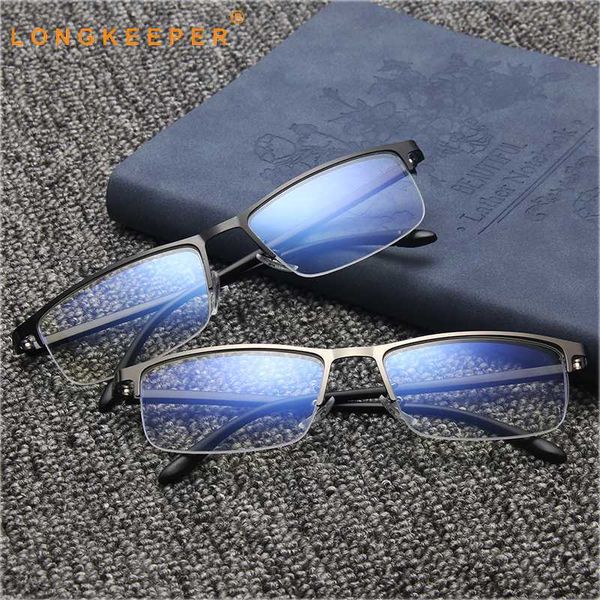 

retro anti blue light glasses men semi-rimless rectangle eyeglasses male computer eyewear optical frame oculos de grau, White;black