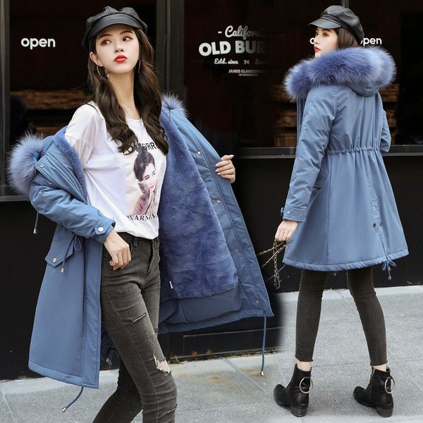 

long fund heavy seta lead parker cotton woman 2019 winter waist pulling rope self-cultivation thin cotton loose coat tide, Tan;black