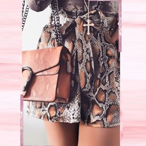 

2019 women high waist shorts series sash elastic summer female casual snake print vacation baech bottoms shorts women, White;black