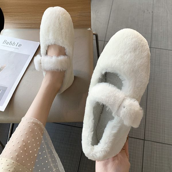 

fleece shoes female a pedal 2019 new autumn and winter mary jane shoes wear plus velvet warm flat women, Black