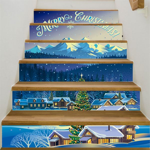 

kakuder wall stickers cartoon christmas stair sticker durable waterproof diy home decoration adesivo de parede new drop shipping