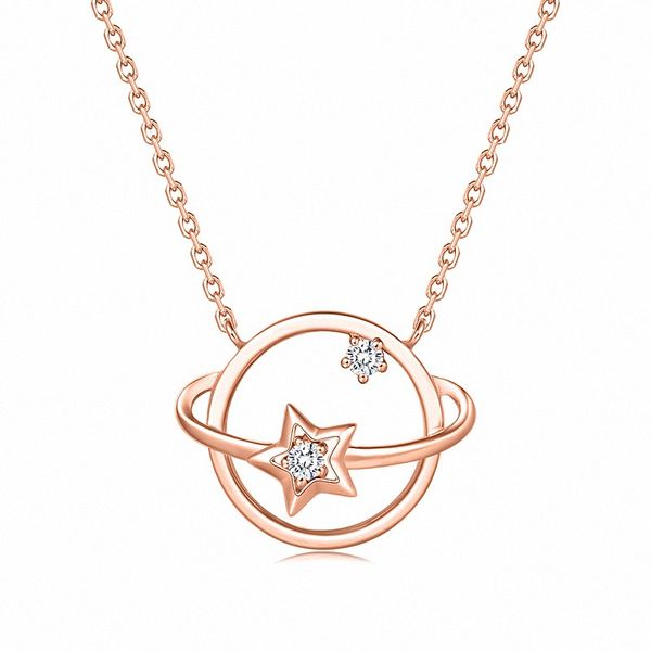 

ufooro 925 sterling silver fantasy star planet necklac for women chain 18k gold clavicle zircon universe set chain, Golden;silver