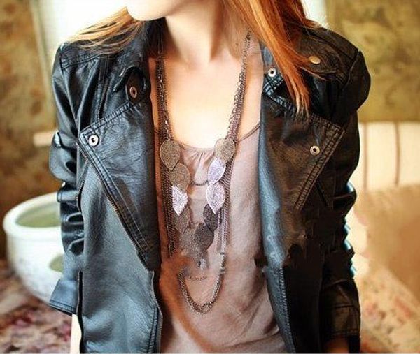 

selling new arrival silver light leaf multi-layer long necklace