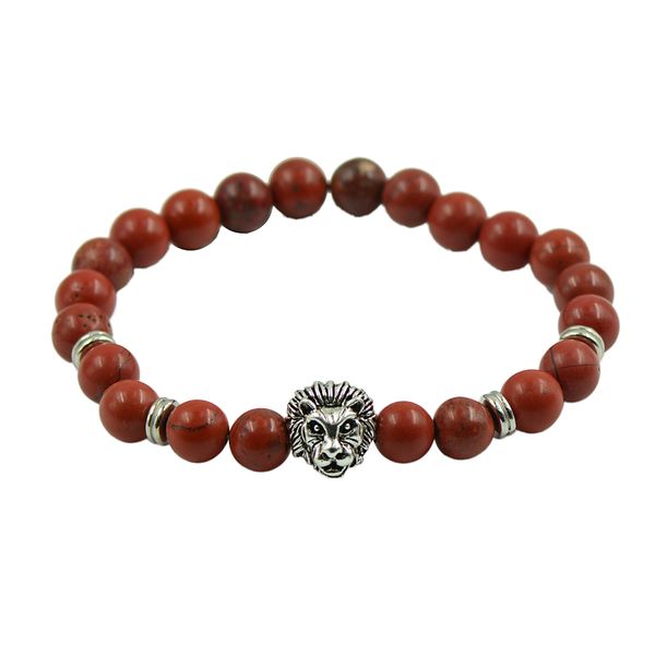 

fashion natural red jasper tibetan silver 3d lion head spacer bead bracelet, Golden;silver